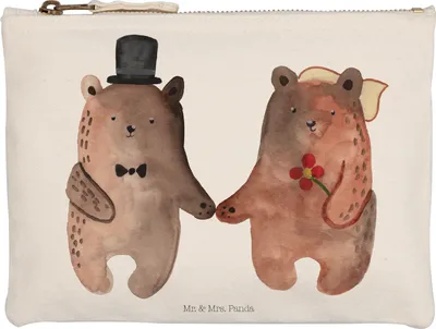 Produktbild von Mr. & Mrs. Panda Kosmetiktasche Bär Heirat Größe M - Weiß - Geschenk, Kulturtasche, Waschtasche, beauty case, Mäppchen, tasche, Teddy, Schlampermäppchen