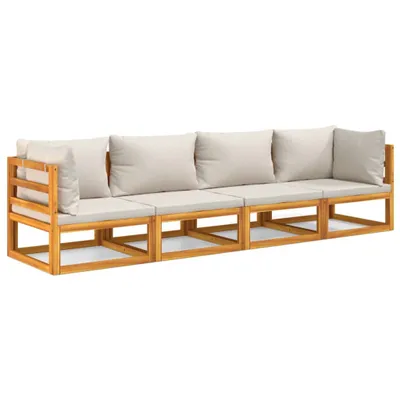 Image de vidaXL Ensemble salon de jardin 4 pièces avec coussins gris clair bois massif