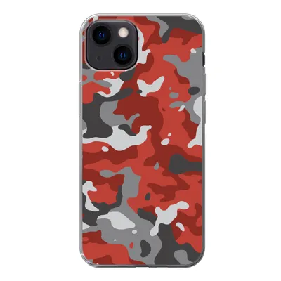 Produktbild von MuchoWow® Handyhülle Schutzhülle Hülle für iPhone 13 Rot mit grauem Camouflage-Muster Silikon Softcase Handy Hülle - Karteninhaber
