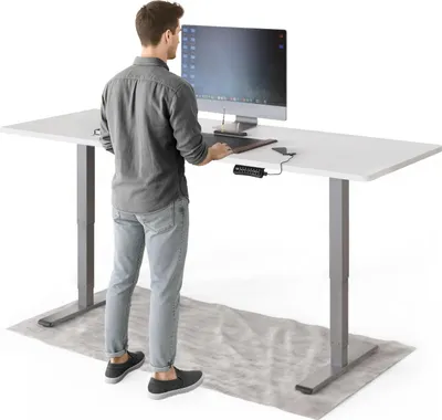 Produktbild von DESKSPACE PRO Plus Elektrisch höhenverstellbarer Schreibtisch, 200x80 cm Stehpult mit Memory-Funktion, Weiße Tischplatte, Graues Gestell