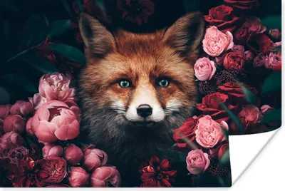 Produktbild von MuchoWow® Poster Fuchs - Blumen - Tiere 90x60 cm - Schlafzimmer
