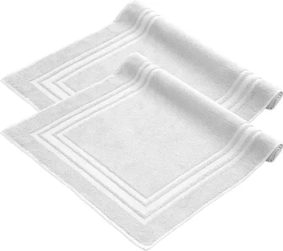 Produktbild von Komfortec Badvorleger Set 2 Teilig, Frottee Duschvorleger, Waschbar Duschmatte & Badteppich, 600 g/m² &100% Baumwolle, Saugfähig & Schnelltrocknend, 50 x 70 cm, weiß