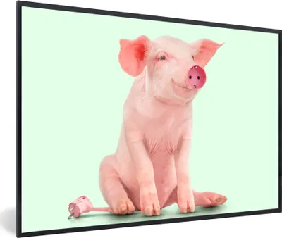 Produktbild von MuchoWow® Gerahmtes Poster Schwein - Rosa - Sockel - Tiere 30x20 cm - Poster mit Schwarzem Bilderrahmen Wandposter Rahmen Foto Bilder - Kunstdruck - Bild-Poster