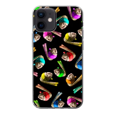 Produktbild von MuchoWow® Handyhülle Schutzhülle Hülle für iPhone 12 Das Mädchen mit dem Perlenohrring - Regenbogen - Schnittmuster Silikon Softcase Handy Hülle - Schutzhülle