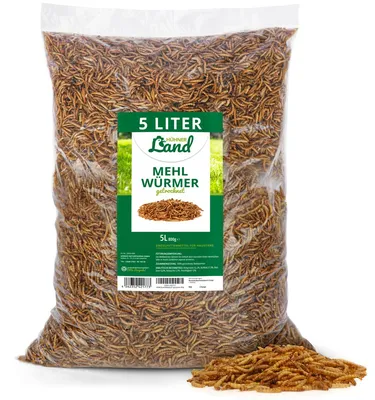 Produktbild von HÜHNER Land Mehlwurm Schmaus, Feinkost Mehlwürmer getrocknet 5 Liter für Ziergeflügel, Reptilien - Ziergeflügelfutter ohne Zusätze