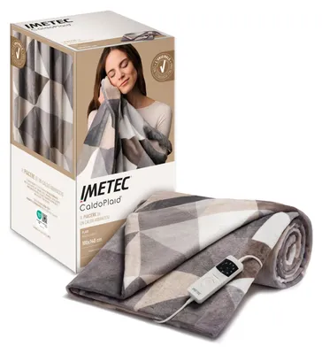 Immagine prodotto di Imetec CaldoPlaid Adapto Plus Velvet Pattern Geometrico 140x180 cm, Plaid riscaldabile, Morbida Coperta elettrica, Tecnologia Adapto Plus, Sistema Sicurezza ElectroBlock, Caldo Subito, 6 Temperature, Bassi Consumi, Lavabile