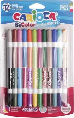 Produktbild von Carioca Zweifarbenpackung de 12 Marker - zwei Farben pro Marker - super abwaschbare Tinte - konische Spitze für doppelte Handhabung de Schreiben - Farbe various