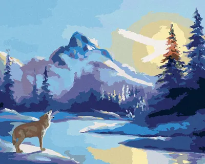 Produktbild von Zuty - Malen nach Zahlen - HEULENDER WOLF, SONNE UND BERGE (D. RUSTY RUST), 40x50 cm, ohne Keilrahmen