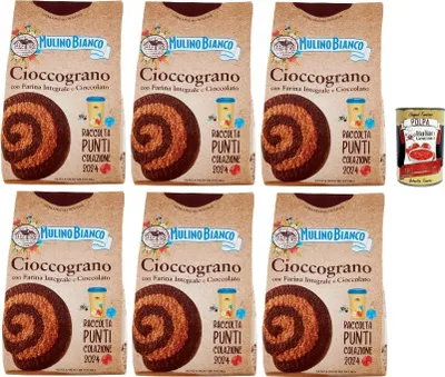 Produktbild von Mulino Bianco Cioccograno Biscotti con Farina Integrale e Cioccolato, Kekse mit Vollkornmehl und Schokolade, biscuits, cookies, 6x 330g + Italian Gourmet polpa 400g