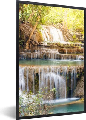 Produktbild von MuchoWow® Gerahmtes Poster Sonne - Wasserfall - Landschaft 40x60 cm - Poster mit Schwarzem Bilderrahmen Wandposter Rahmen Foto Bilder - Papierdruck - Wandbilder