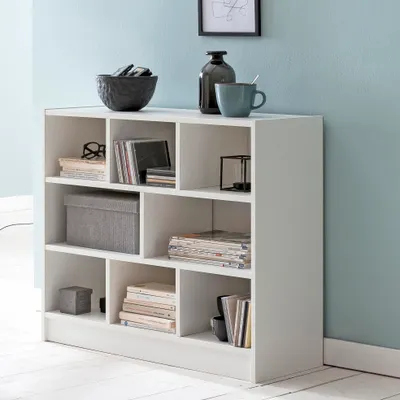 Immagine prodotto di FineBuy Libreria bianca 80x68,5x29,5 cm Scaffale da terra moderno Scaffale da ingresso Scaffale per scarpe stretto Scaffale in legno con ripiani Scaffale portaoggetti Ripostiglio