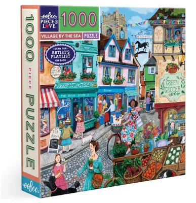 Image de Puzzle Eeboo de 1000 pièces, "Village au bord de la mer" – Puzzle pour adultes, 1000 pièces