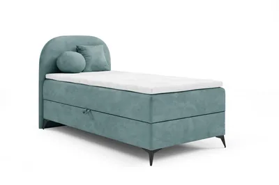 Produktbild von Boxspringbett 90x200cm JASMINE von ANTONIO mit Bettkästen und Topperr, Einzelbett mit Bonell Federkernmatratze, Härtegrad H4, Jugendbett, Samtbezug in Blau