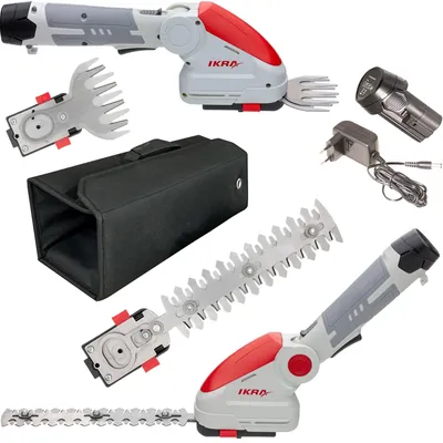 Productafbeelding van IKRA Accu-grasmaaier en -snoeischaren IGBS 1210 | 12V | 2-in-1: grasmaaier (10 cm) en snoeischaren (20 cm) | 8 mm snijbreedte | tot 200 minuten gebruik | inclusief accu en oplader