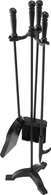 Produktbild von VEVOR Kaminbesteck-Set, 4-teiliges Ofenbesteck-Set, inkl. dreizackiges Ständers, Ascheschaufel, Bürste, Schürhakens, Kaminzubehör aus Schmiedeeisen für Lagerfeuer drinnen/draußen, Schwarz