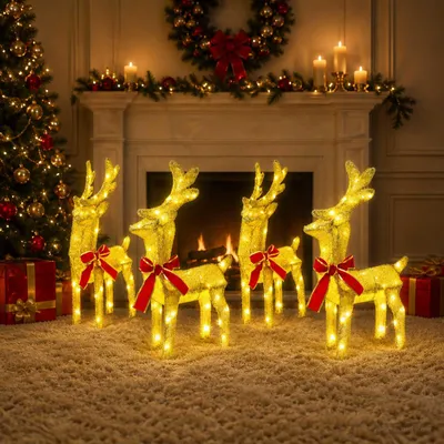 Obrázek produktu pro vidaXL Vánoční sob 4 kusy, 160 LED diod, teplá bílá barva, rozměry 33 x 12 x 55 cm