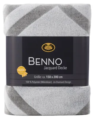 Produktbild von GÖZZE Jacquard Decke Benno kuschelige Mikrofaser-Wohndecke mit Banderole, Diamant-Dessin und Hoch-Tief-Struktur Anthrazit 150 x 200 cm