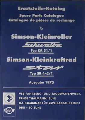 Produktbild von Ersatzteilkatalog, Ausgabe 1975 - Simson KR51/1 Schwalbe, SR4-2/1 Star