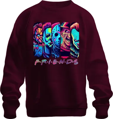 Obrázok produktu pre Horor Friends Neon Chucky Michael Myers Jason Freddy Pennywise Uni mikina, bordová, XL