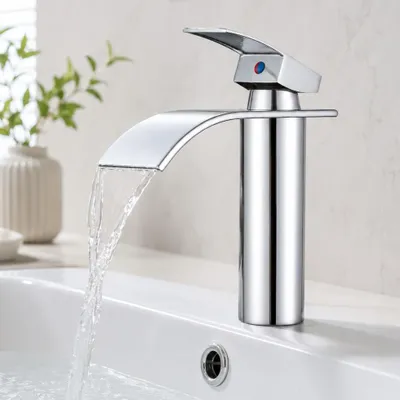Produktbild von HOMELIVE Wasserfall Badezimmer Wasserhahn Einhebelmischer Waschtischarmatur verchromt Waschtisch Wasserhähne Duscharmaturen 304 Edelstahl Chorm