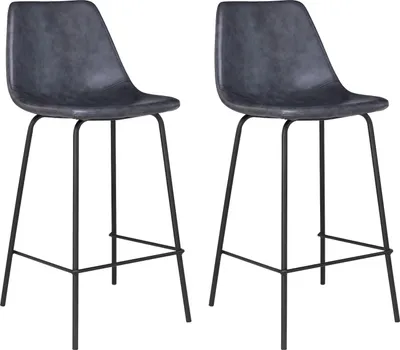 Image de Lot de 2 tabourets de bar vintage LUCIEN gris foncé - Hauteur d'assise 65cm