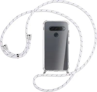 Produktbild von Handykette Backcover-Schutzhülle mit Band (Metall silberfarben) für LG G8S ThinQ - weiß/grau