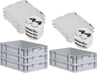 Produktbild von SuperSparSet 5x Eurobox NextGen Grip mit Scharnierdeckel und schwarzen Schiebeschnappverschlüssen | HxBxT 12x40x60cm | 23 Liter | Grau | Griffe geschlossen | Glatter Boden | Eurobehälter, Transportbox, Transportbehälter, Stapelbehälter