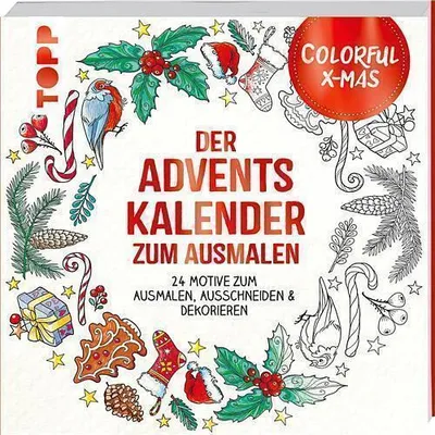 Produktbild von TOPP Verlag COLORFUL CHRISTMAS - DER ADVENTSKALENDER ZUM AUSMALEN, Box, Freistehend, Mehrfarbig