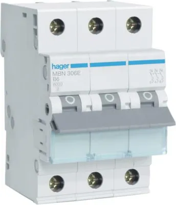 Immagine prodotto di MCB 6kA 3P B 6A Interruttore di sovracorrente MBN306E Hager