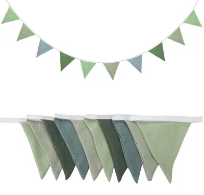 Productafbeelding van Wimpelketting, stof, kinderkamer, buiten, groen, katoen, 10 vlaggen