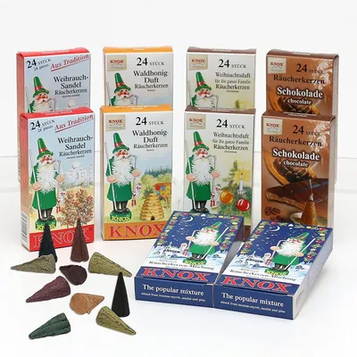 Produktbild von KNOX - 10er Set Räucherkerzen je 2 Päckchen Sandel Waldhonig Weihnachtsduft Schokolade und Bunte Mischung