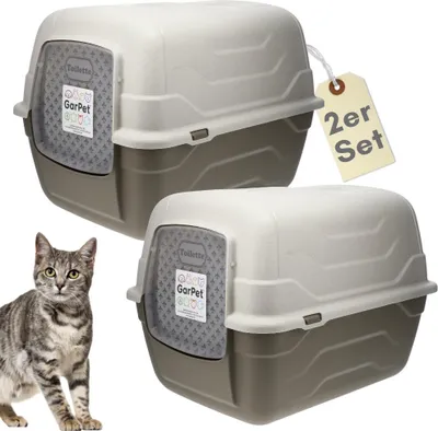 Produktbild von 2er Set Katzenklo mit Deckel Schaufel Aktivkohlefilter - Haube kippbar - große XXL Katzentoilette Katzen WC Klo Doppelpack Sparpaket Katzentoiletten