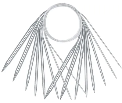 Produktbild von Set mit 8 Rundstricknadeln, Edelstahl, 40 cm lang, 2 mm/3 mm/4 mm/5 mm/5,5 mm/6 mm/8 mm/10 mm