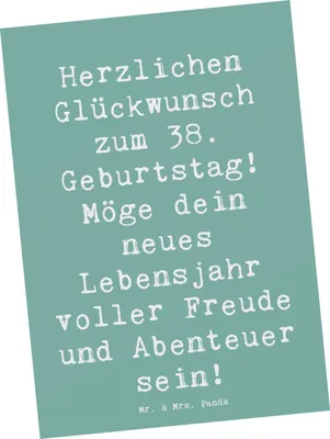 Produktbild von Mr. & Mrs. Panda Postkarte Spruch 38. Geburtstag Freude Abenteuer - Meeresbrise - Geschenk, Grußkarte, neues Lebensjahr, Postkarten, Geschenke, Happy Birthday, bildkarte