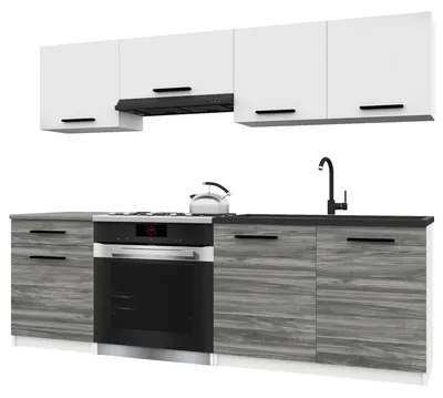 Produktbild von Belini Moderne Küchenzeile Küchenblock ITALIA 1 - Küchenmöbel 180cm Weiß-Grau Glamour Matt - Einbauküche mit Hängeschränke, Unterschränke & Arbeitsplatten
