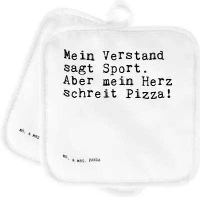 Produktbild von Mr. & Mrs. Panda Topflappen Mein Verstand sagt Sport.... - Weiß - Geschenk, Spruch Sprüche Weisheiten Zitate Lustig Weisheit Worte, Diät, Topfuntersetzer, topfhalter, Set