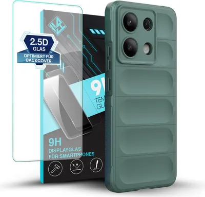Produktbild von Handy Hülle für Xiaomi Redmi Note 13 mit 9H Displayglas Displayschutz Plus Grip Case Cover Schutzhülle Softgrip Farbe: Grün