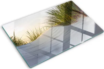 Produktbild von Tulup Glas Herdabdeckplatte - 80x52 cm - Glaskeramikkochfeld-Abdeckung Spritzschutz Glasabdeckplatte - Einteilig - Blumen & Pflanzen - Küstendünen - Beige