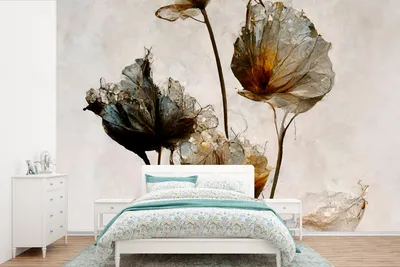 Produktbild von MuchoWow® Fototapete für Wohnzimmer oder Schlafzimmer Wandtapete Vinyl Motivtapete Vintage - Blumen - Pflanzen - Abstrakt - 600x400 cm - Vinyltapeten