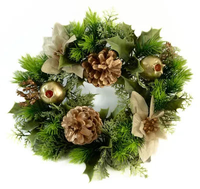Weihnachtskranz, 25 cm, Kunstgold, Poinsettia & Holly