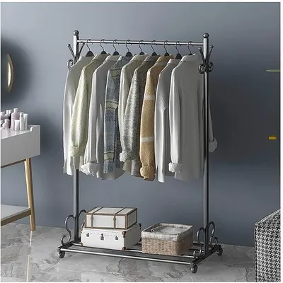 Imagen del producto de Perchero de metal con estantes – Perchero con ruedas para el dormitorio – Perchero resistente para colgar ropa – Estante de exhibición comercial para…