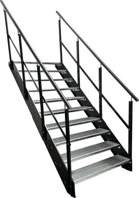 Obrázok produktu pre Oceľové rebrinové schodiskové stupne 10 stupňov zábradlia na oboch stranách - pozinkované a antracitovo práškovo lakované strany - (š x v x h) 100 x 190 x 196 cm