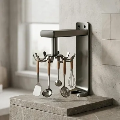 Produktbild von Wandhalterung für Küchenutensilien, Aluminium-Haken mit 10 Haken und 360°-Drehung für Pfannenwender, Löffel, Schöpfkellen und Schneidebretter(Black)