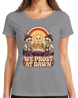 Imagen del producto de Camiseta para mujer, diseño "", con motivos de esqueleto, lederhosen (pantalones de cuero bávaros), dirndl (vestido tradicional bávaro), y la palabra "Wiesn" (sinónimo de ), color gris, talla XL