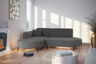 Produktbild von Ecksofa Designersofa VALENCIA XS in Stoff Quelle Dunkelgrau Ottomane Links