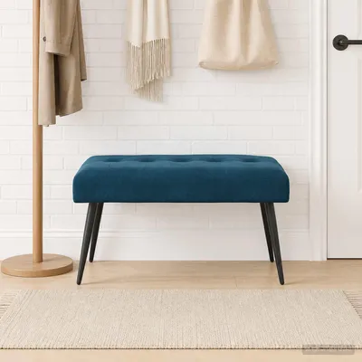 Produktbild von Bank mit Knopfheftung Blau 80 x 40 x 46 cm Samt - Gartenbänke c3280