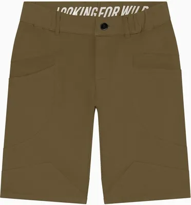 Cilaos Short von Looking for Wild in Olivgrün; mit zwei Taschen und einem Knopfverschluss.