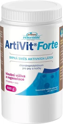 Obrázek produktu pro VITAR Veterinae ArtiVit Forte 600 g prášek na klouby pro psy a kočky – chondroprotektivum s glukosaminem, chondroitinem, MSM, kolagenem a boswellií