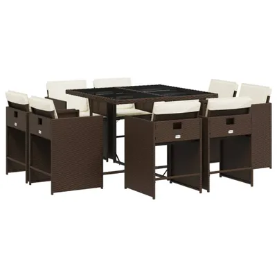Obrázok produktu pre vidaXL 9-dielny záhradný jedálenský set s vankúšmi Brown Poly Rattan