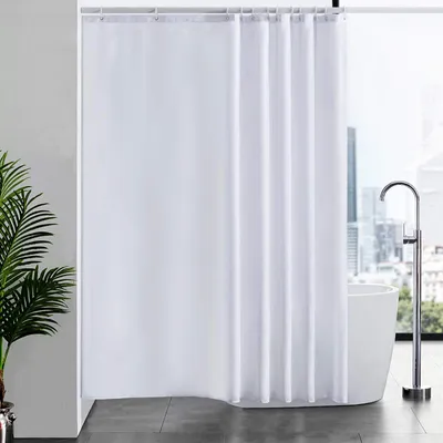 Produktbild von Extra langer Duschvorhang, schimmelresistentes Gewebe für Bad und Dusche, antibakteriell, waschbar, mit 12 Duschringen, weiß, extra groß 200x200cm.